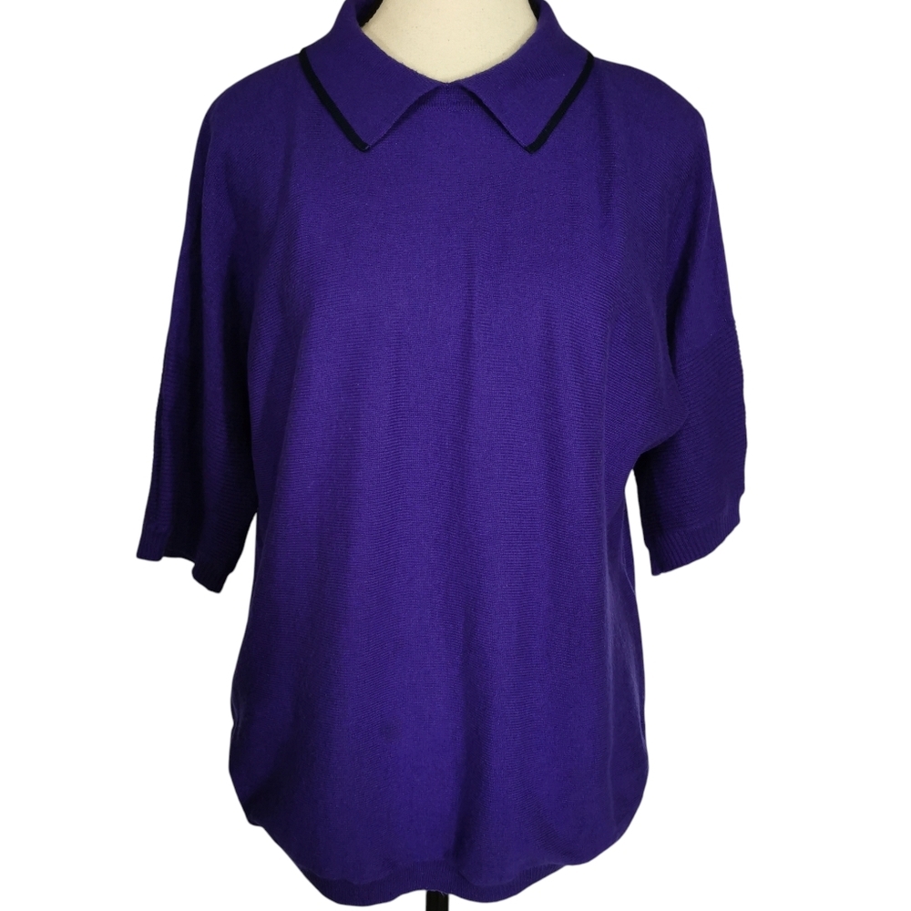 Ted Baker Purple Collared Knit Sweater 3/4 Sleeve Size 3 / US 8